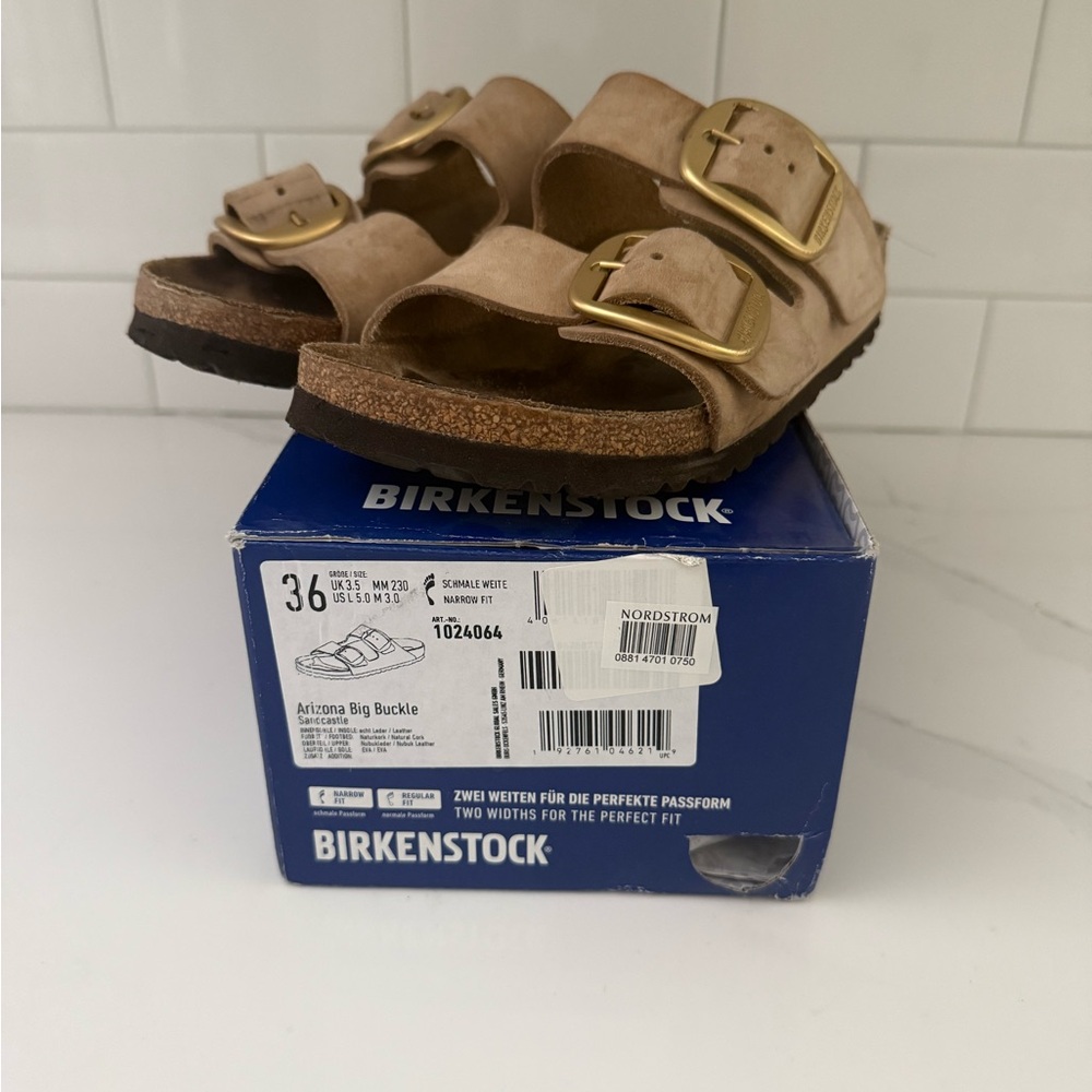 Birkenstock Arizona Sandals - Tan with Gold Buckles